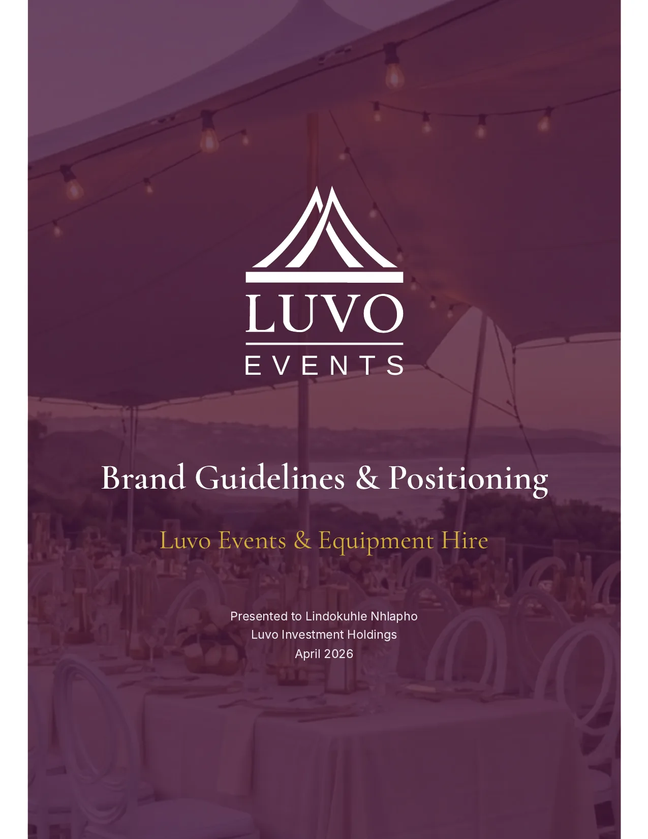 Luvo Events brand guidelines, cover