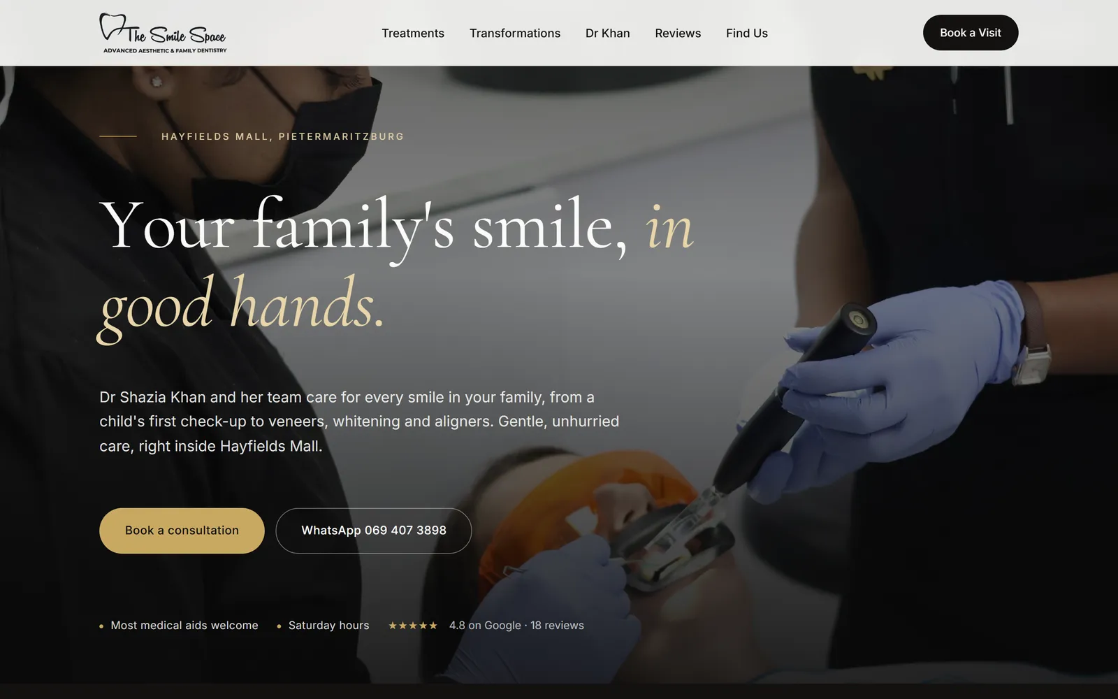The Smile Space dental practice website home