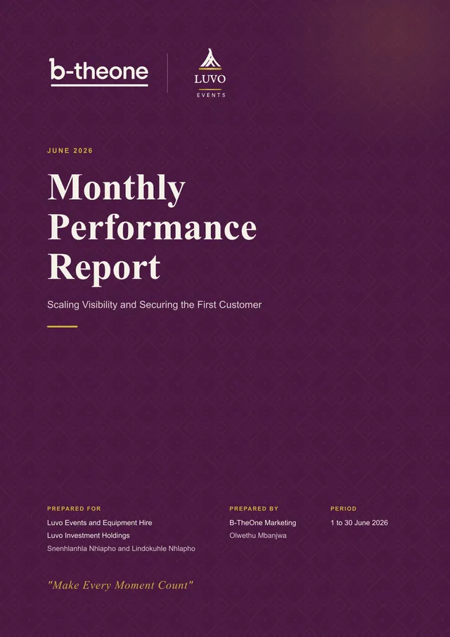 Luvo Events monthly report cover, June 2026