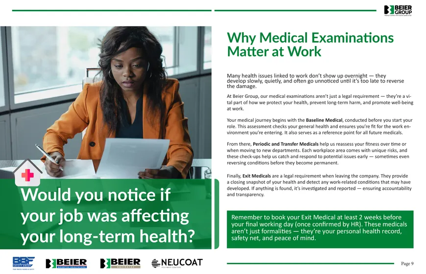 Newsletter spread: why medical examinations matter at work